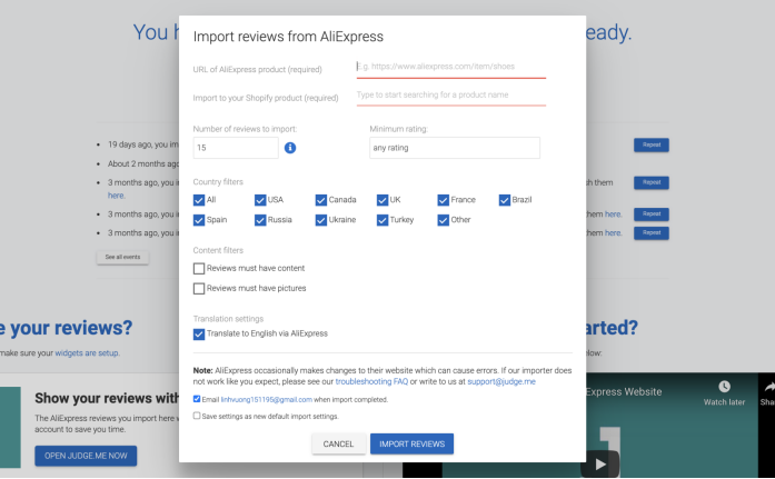 跨境电商平台AliExpress Review Importer：将阿里巴巴速卖通产品评论，导入Shopify独立站
