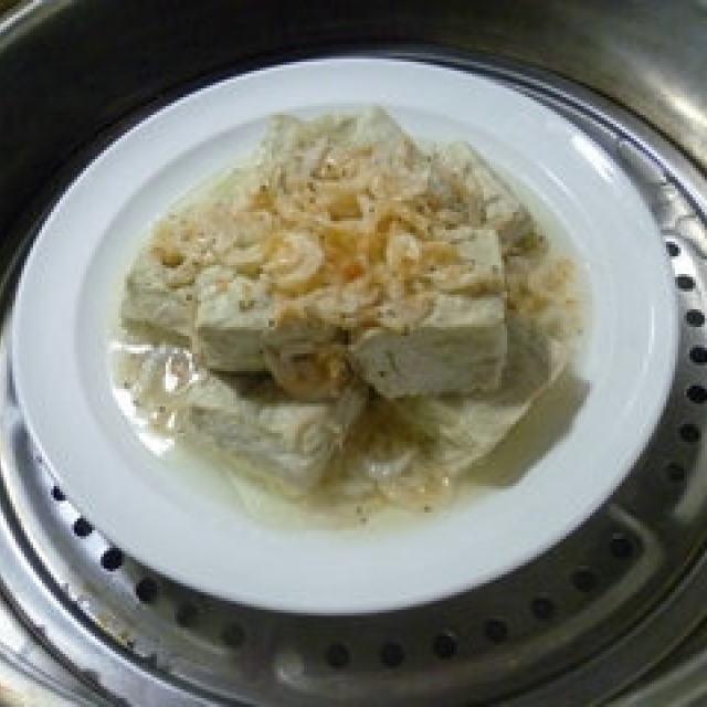 steamed stinky tofu with shrimp skin. if you like stinky tofu, you must not miss