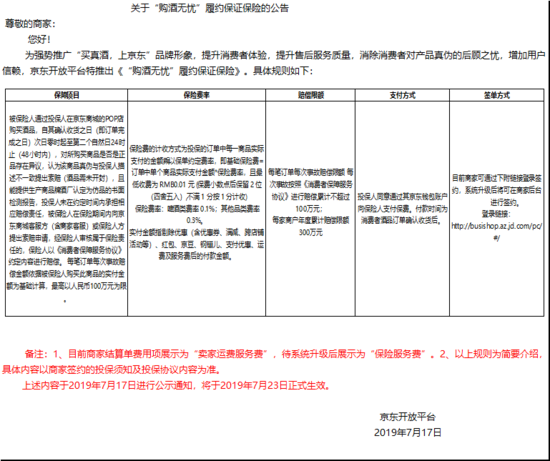 出海资讯京东“购酒无忧”保险：赔偿不超100万元