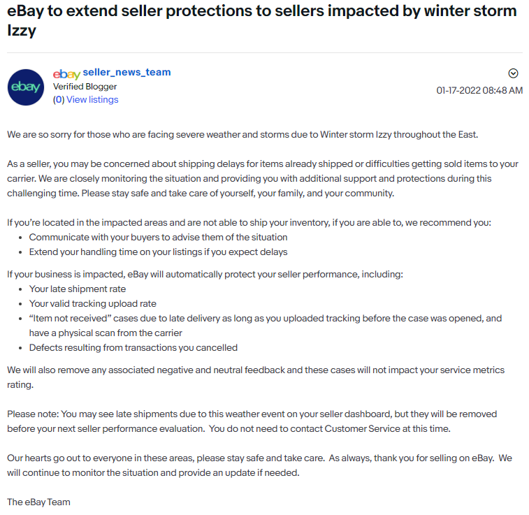 跨境出海8000万人受暴风雪影响！eBay宣布将为卖家提供保护!