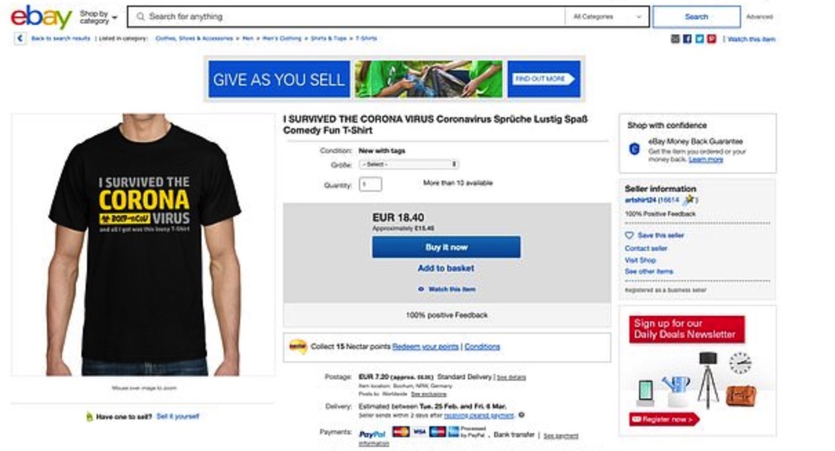 出海资讯ebay惊现调侃疫情T恤！平台紧急下架