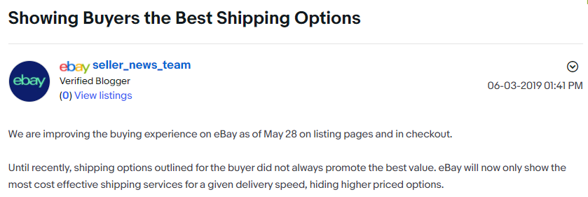 跨境资讯新规速递：eBay将展示卖家listing提供的所有运输选项！