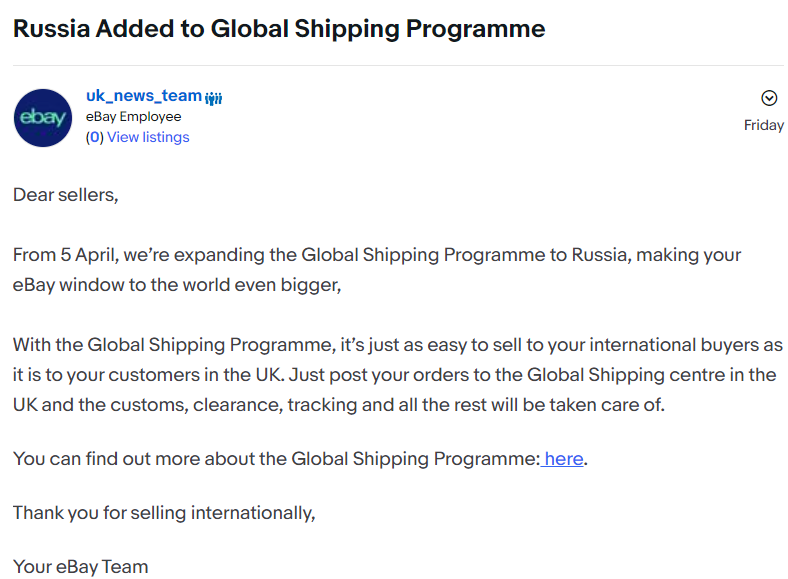 b2beBay全球运送计划(GSP)再增一国，但这些商品禁止寄递！