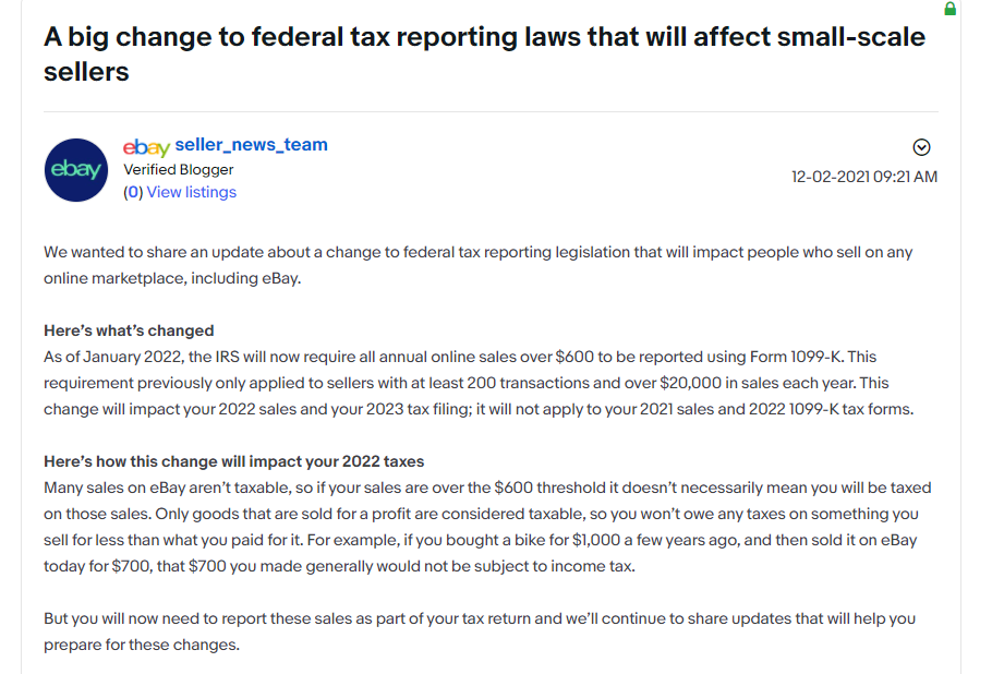 Changes in tax reporting legislation for going overseas to the United States, eBay: May have an impact on small-scale sellers