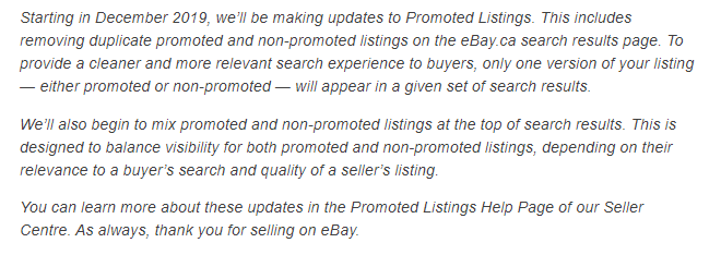 出海资讯eBay Promoted Listing新规扩展到加拿大了！卖家产品排名将受影响
